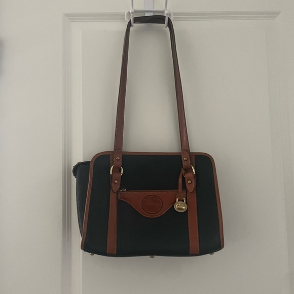 Dooney & Bourke Pebbled Leather All Weather Bag Dark Navy British Tan - Picture 13 of 14